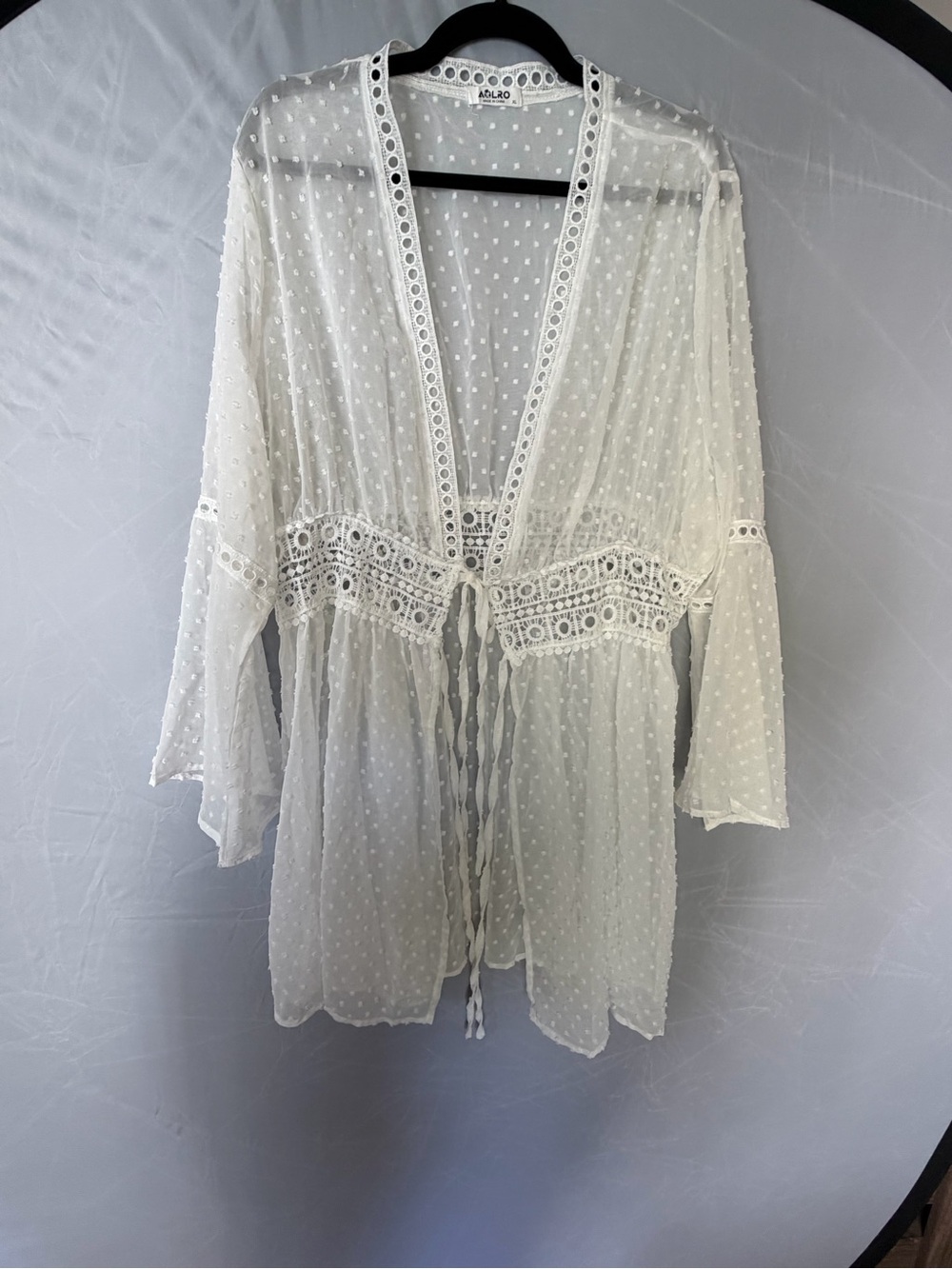Adolfo White Sheer Lace Kimono Cover Up | Boho Cottagecore